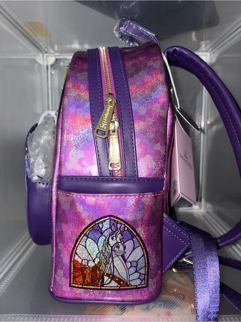 Loungefly Rapunzel Holographic Backpack - Purple & Gold